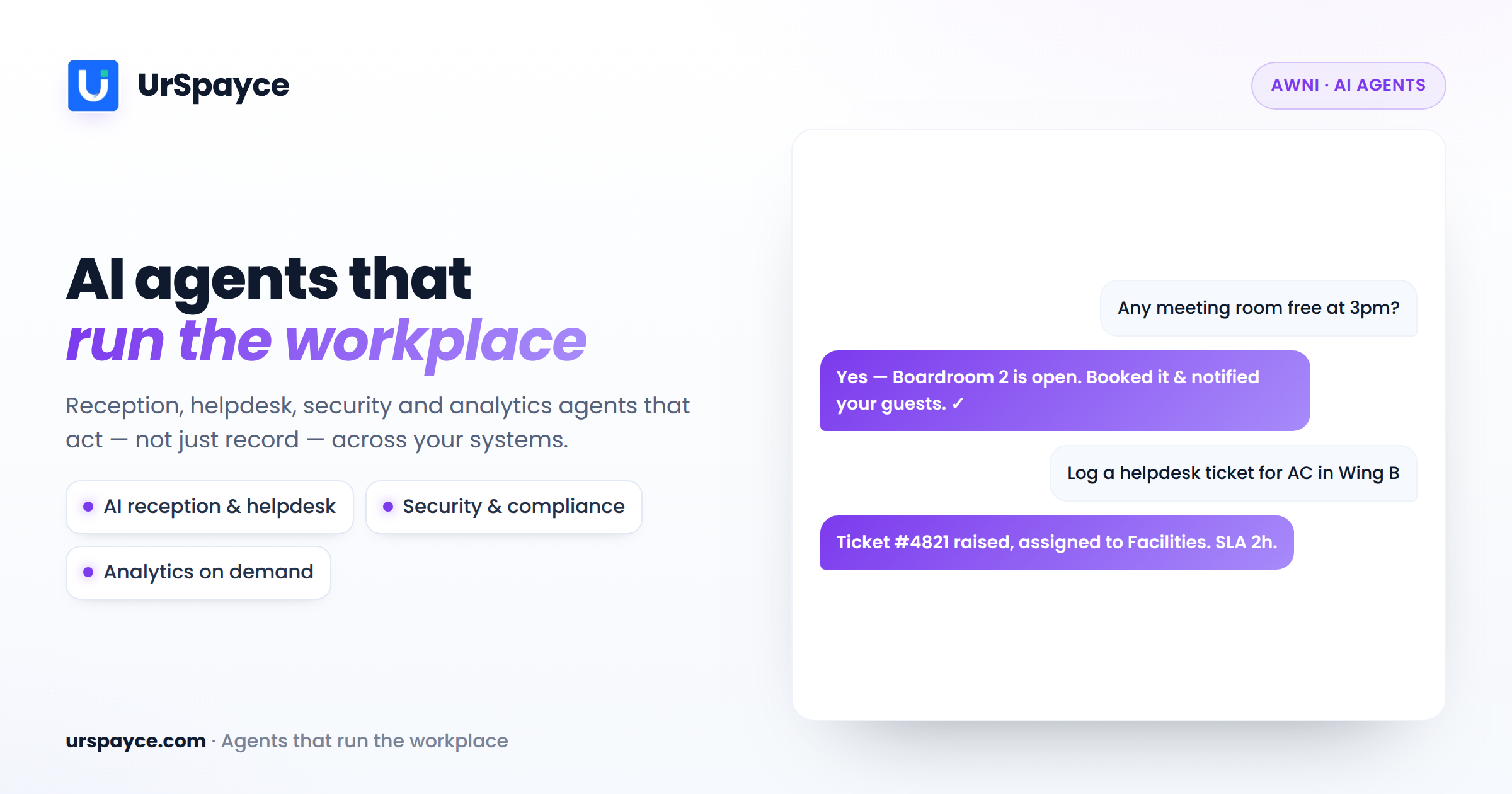 UrSpayce AWNI — AI agents that run the workplace