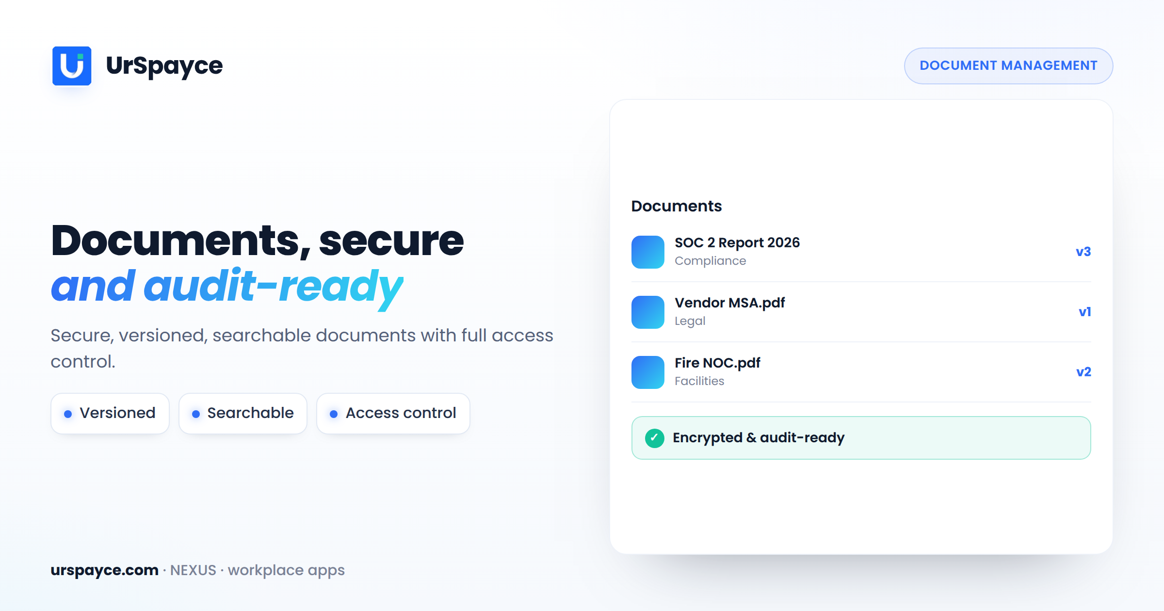 UrSpayce document management software — secure, versioned, searchable and audit-ready