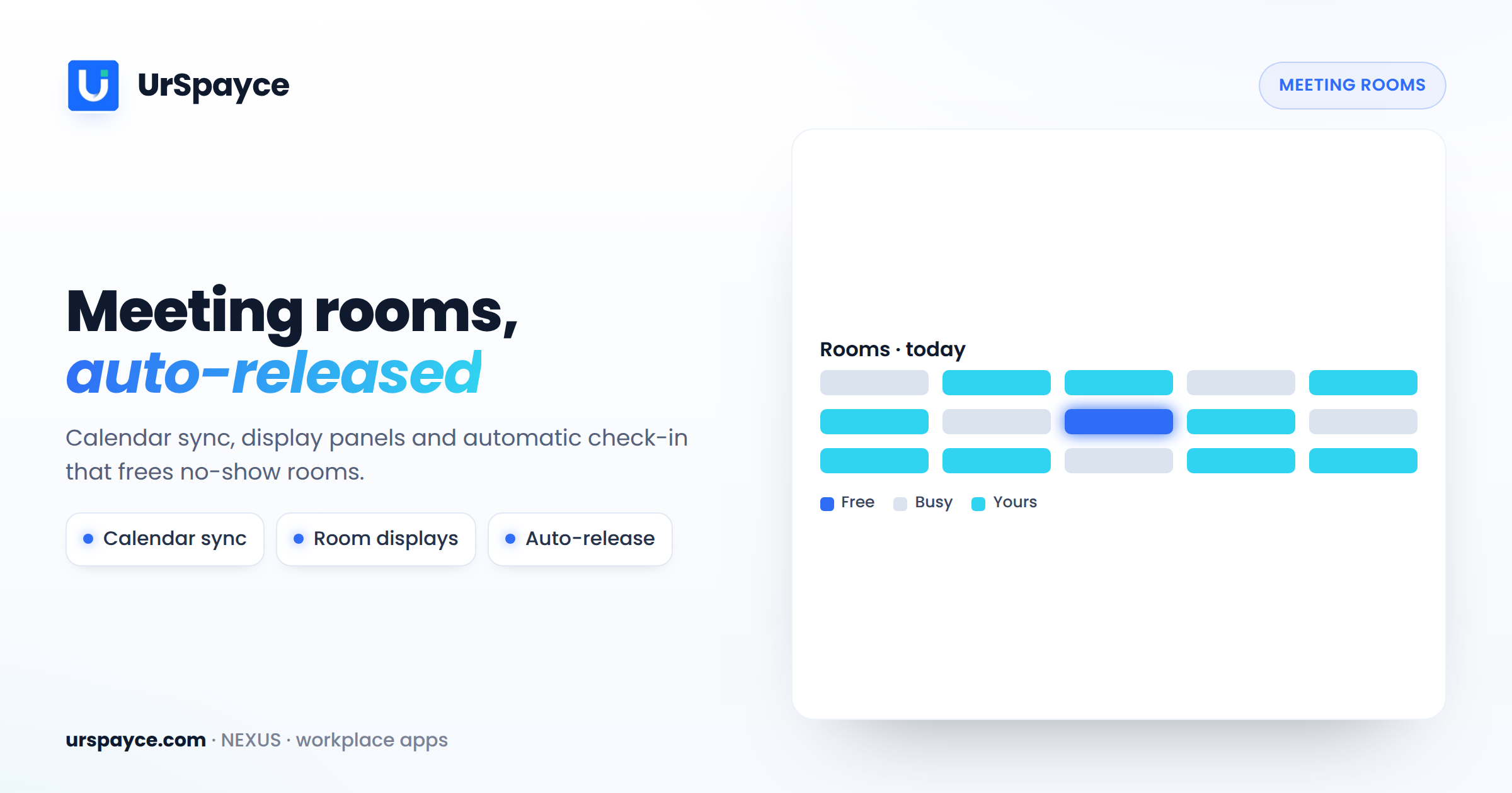UrSpayce meeting room booking software — calendar sync, room displays and auto-release